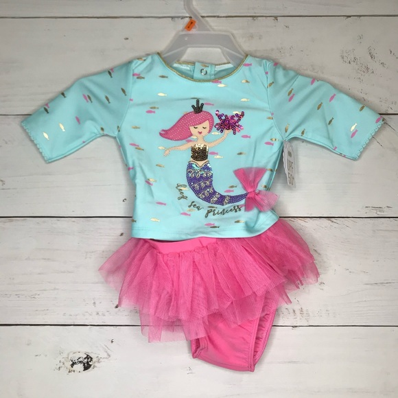 Mud Pie Mermaid Collectio 2 Pc Rash Guard Swimsuit - Picture 2 of 8